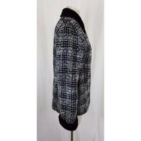 Simon Chang Boucle Woven Tweed Plaid Vegan Faux Pile Fur Lined Jacket Womens 7 8