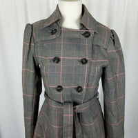 H&M Plaid Flirty Fit & Flare Double Breasted Belted Tie Sash Coat Womens 6 Pink