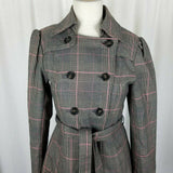 H&M Plaid Flirty Fit & Flare Double Breasted Belted Tie Sash Coat Womens 6 Pink