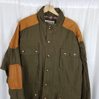 Vintage Orvis Plaid Flannel Lined Longline Leather Field Jacket Barn Coat Mens L