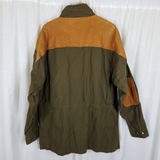 Vintage Orvis Plaid Flannel Lined Longline Leather Field Jacket Barn Coat Mens L
