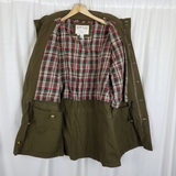 Vintage Orvis Plaid Flannel Lined Longline Leather Field Jacket Barn Coat Mens L