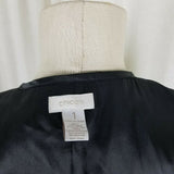 Chico's Linen Embroidered Pointed Vest Womens 1 M Half Belted Back Zip Up Black