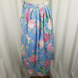 Vintage Floral Pleated Hippie Boho Maxi Twirl Skirt Antique Roses Womens 10 80s
