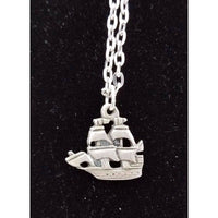 Tall Pirate Ships Boat Pewter Silver Chain Necklace Small Pendant Charm Jewelry