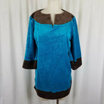 Lifestyle by Legacy Velour 3/4 Sleeve Tunic Top Blouse Mini Dress Womens S Brown