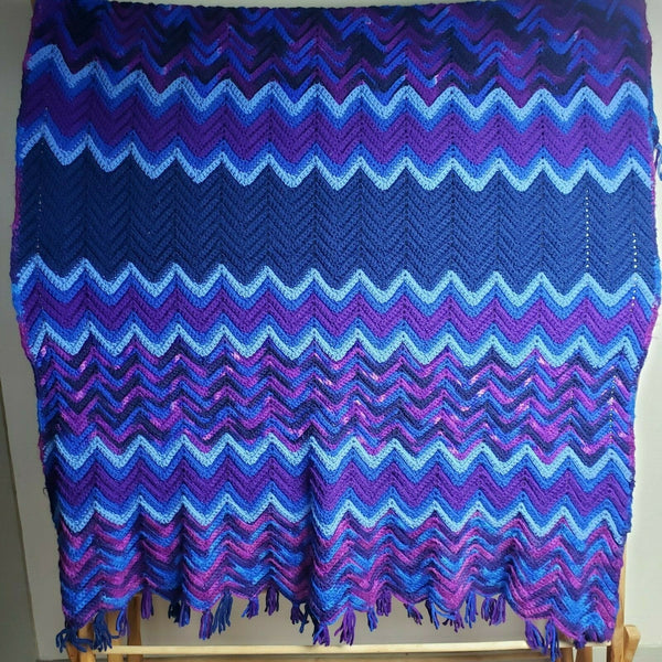 Vintage Crochet Chevron Striped Afghan Grandma Blanket Handmade 43x57 Twin Throw