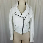Imperial Asymmetrical Side Zip White Leather Moto Biker Jacket Womens XS Italy
