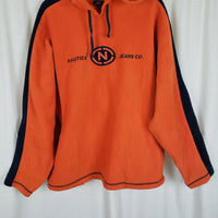 Nautica Jeans Co. Striped Fleece Pullover Hoodie Sweatshirt Jacket Mens L Orange