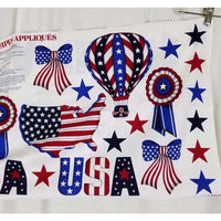USA Stars and Stripes Print Applique COTTON Fabric Panel Patriotic 4th of July