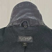 Topshop Vegan Faux Black Leather Cropped Moto Jacket Wide Collar Womens 4 Padded