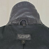 Topshop Vegan Faux Black Leather Cropped Moto Jacket Wide Collar Womens 4 Padded