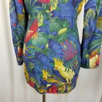 Bogner Linen Tropical Cockatoo Collarless Blazer Jacket Womens 8 Vintage 1980s