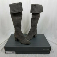 Vince Camuto Tall Knee Hi Gray Leather Fold Over Riding Boots Boho Womens 7.5