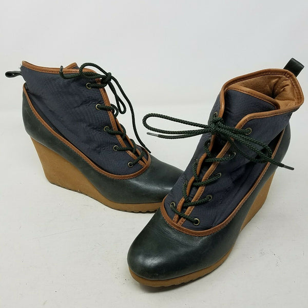 LL Bean Wedge Platform Lace Up Fabric Ankle Boots Womens 8 M Winter Fashion Snow