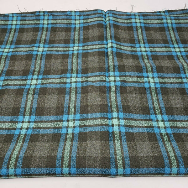 Vintage Cotton Plaid Woven Fabric 2.5 yards 46.5"x54.5" Blue Green Charcoal Gray