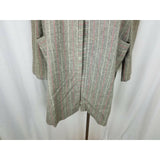 Vintage Handmade Open Front Wrap Collarless Pinstriped Long Coat Jacket Womens L