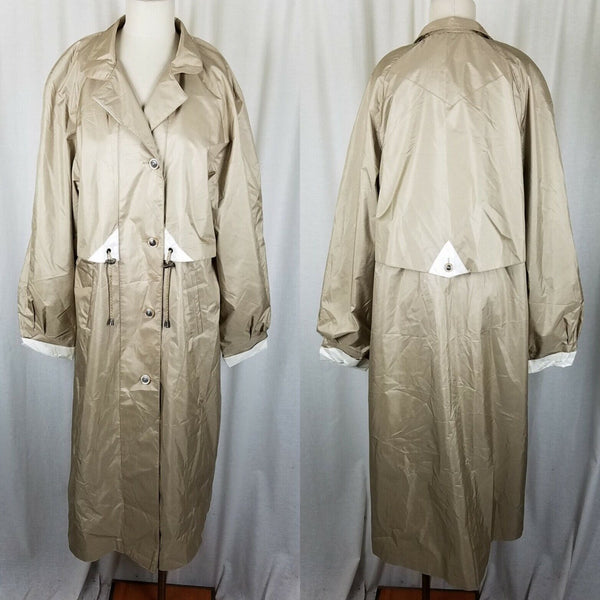 Essentials Worthington Sheen Cinch Cape Top Rain Trench Coat Womens 12 80s Tan
