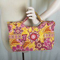 Vera Bradley Bali Gold Gabby Bag Shoulder Handbag Tote Large Purse Quilted Blue