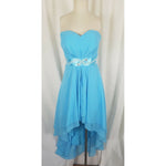 Jeweled Asymmetrical Midi Long Blue Chiffon FORMAL GOWN DRESS Womens S M Prom