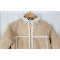 LL Bean Kids Vegan Faux Shearling Sherpa Faux Fur Jacket Girls L 14 16 Patchwork