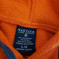 Nautica Jeans Co. Striped Fleece Pullover Hoodie Sweatshirt Jacket Mens L Orange