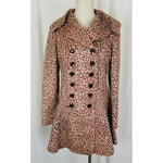 Due+2 Double Breasted Wide Lapel Ruffled Fit & Flare Cheetah Vegan Coat Womens S