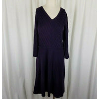Jones New York VNeck Diagonal Cable Knit Sweater Dress Womens M Dark Purple Midi