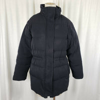 Anne Klein Black Goose Down Quilted Puffer Jacket Parka Womens M Microfiber