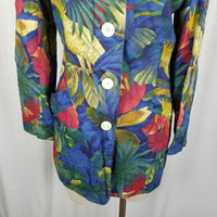 Bogner Linen Tropical Cockatoo Collarless Blazer Jacket Womens 8 Vintage 1980s