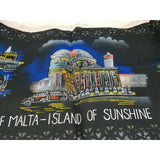 Vintage Malta Island Black Velvet Large Souvenir Pillow Cover Table Runner 50s