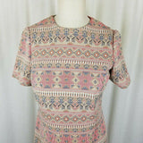 Vintage Mid Century Mod Polyester Sheath Dress Jersey Knit Womens S M Aztec Pink