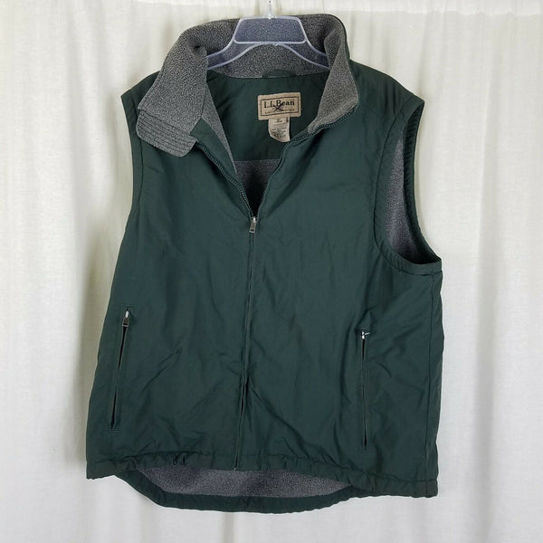 LL Bean Nylon Fleece Lined Vest Full Zip Up Mens L Funnel Neck Outdoor Adventure
