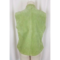 Catherine Stewart Quilted Lime Green Washable Suede Leather Zip Up Vest Womens L