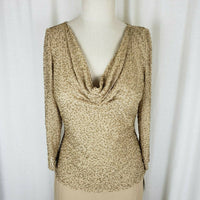 Lawrence Kazar Beaded Dress Drape Neck Long Maxi Womens 6 Formal Gown Gold Tan