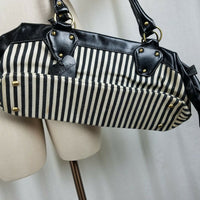 Tamara Boston Black & White Pinstriped Woven Twill Shoulder Bag Handbag Purse