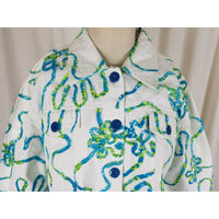 Keren Hart Blue Ribbon Floral White Denim Blue Jean Trucker Jacket Womens 1X