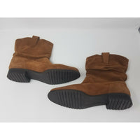 LL Bean Women's 9.5 M Slouch Ankle Boots Nubuck Cognac Suede Brushed Leather Tan
