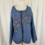 Serengeti Open Front Embroidered Paisley Denim Blue Jean Wrap Jacket Womens L