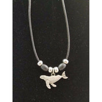 Humpback Whale Pewter Silver Black Rope Beaded Necklace Pendant Charm Jewelry