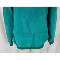 Pelle NY Bright Green LEATHER Full Button Up Bomber JACKET Womens M Knit Trim