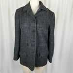 Perry Ellis Wool Windowpane Plaid Woven Peacoat Coat Jacket Womens size 8 Black