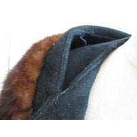 Juilliard Fabric Mid Century Mod Fur Collar Wool Coat Cloak Womens S M USA Black