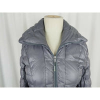 Kenneth Cole Quilted Down Puffer Parka Jacket Womens XS Silver Metallic Gray