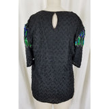 Stenay Heavily Beaded Sequined Formal Evening Top Blouse Shirt Womens L Peacock