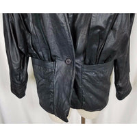 Vintage The Violetta Black Leather Pleated Ruched Jacket Coat Womens 38 80s 90s
