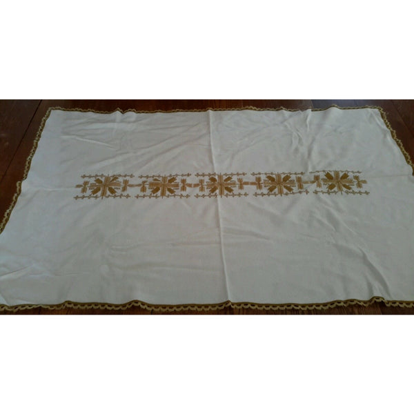 Embroidered Needlepoint Handmade Nordic Fair Isle Holiday Woven Linen Tablecloth