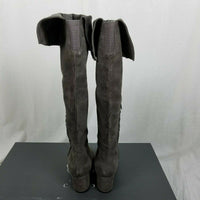 Vince Camuto Tall Knee Hi Gray Leather Fold Over Riding Boots Boho Womens 7.5