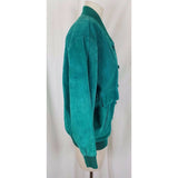 Pelle NY Bright Green LEATHER Full Button Up Bomber JACKET Womens M Knit Trim