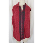 Coldwater Creek Red Berber Popcorn Fleece Ribbon Trim Zip Up Vest Red Womens L